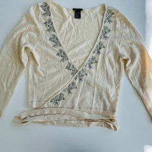 Theory Cream Cashmere Ballet Wrap Sweater, Size L